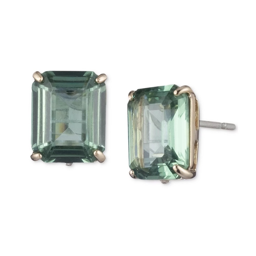 Ralph Lauren Gold Tone Green Square Stud Earrings - Picture 2 of 6